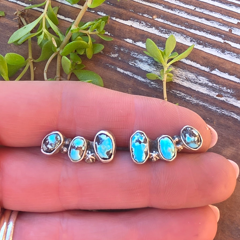 Turquoise and Sterling Climber Post Earrings