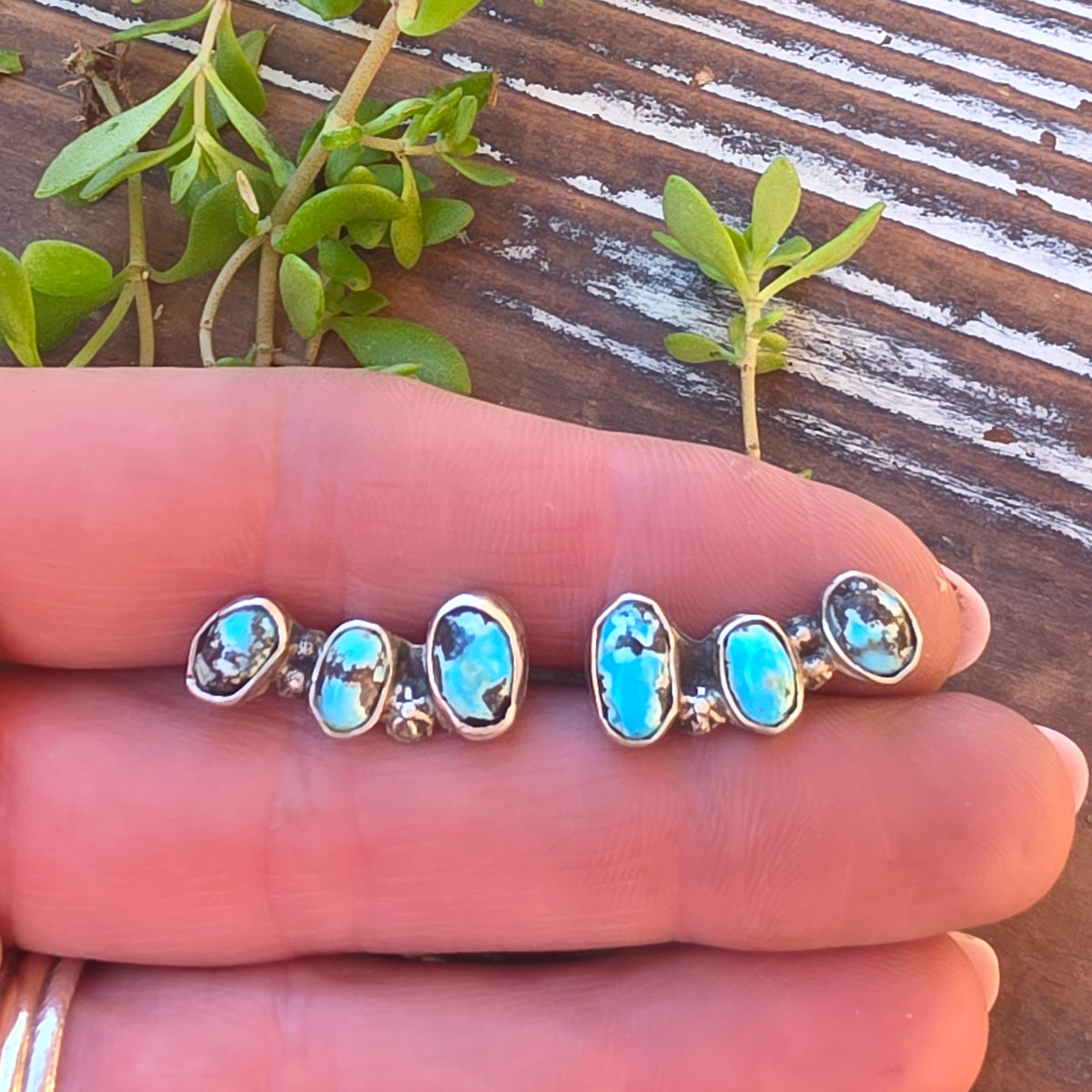 Turquoise and Sterling Climber Post Earrings