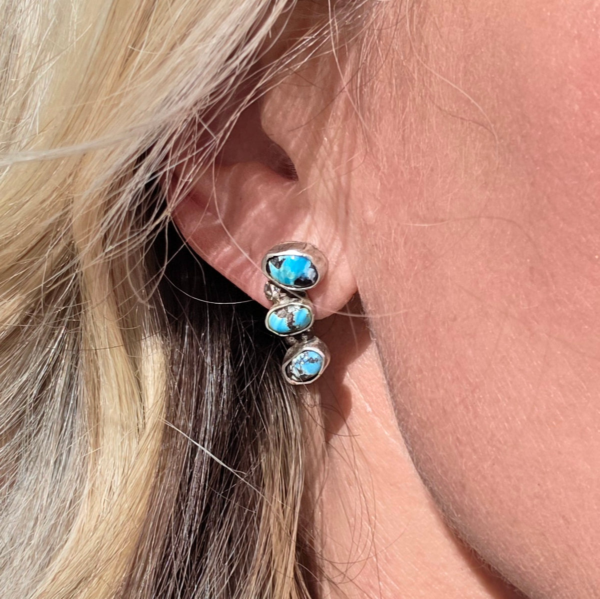 Turquoise and Sterling Climber Post Earrings