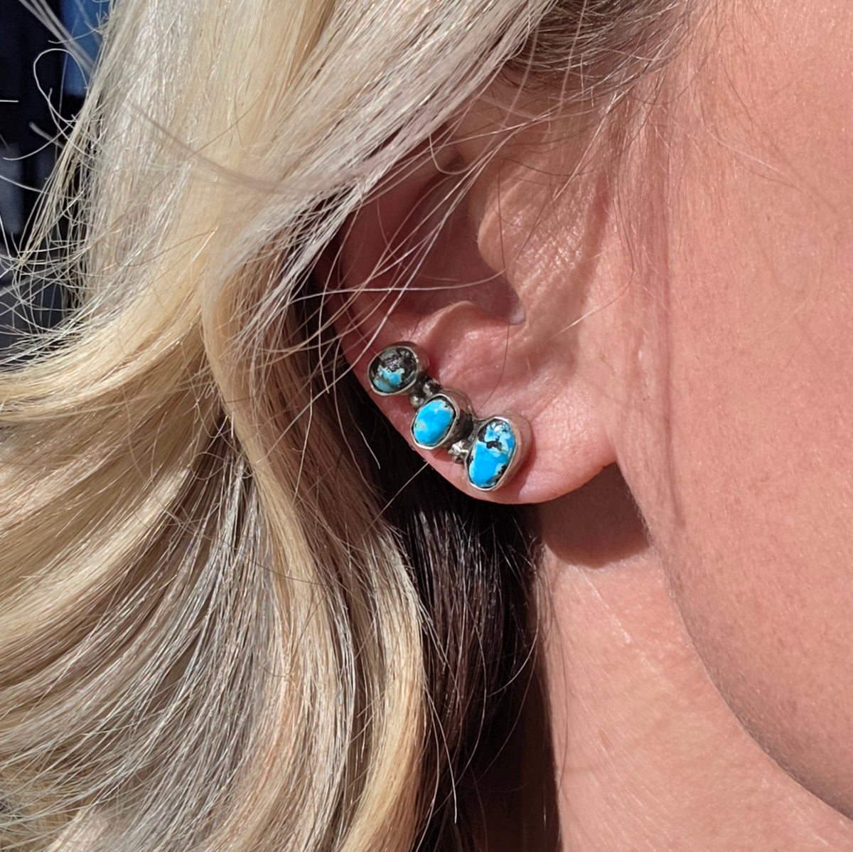 Turquoise and Sterling Climber Post Earrings