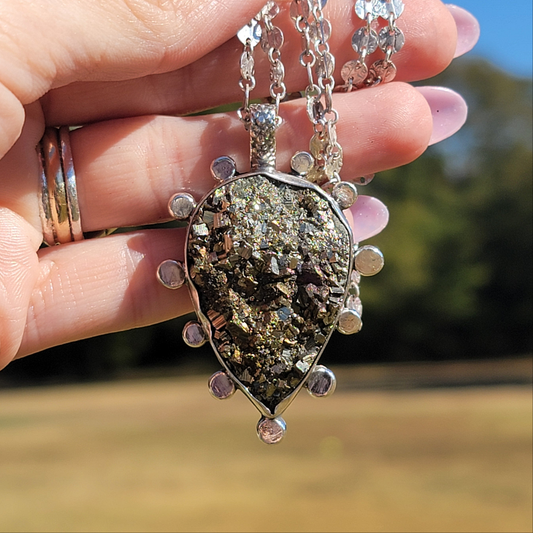 Pyrite Druzy and Sterling Pendant