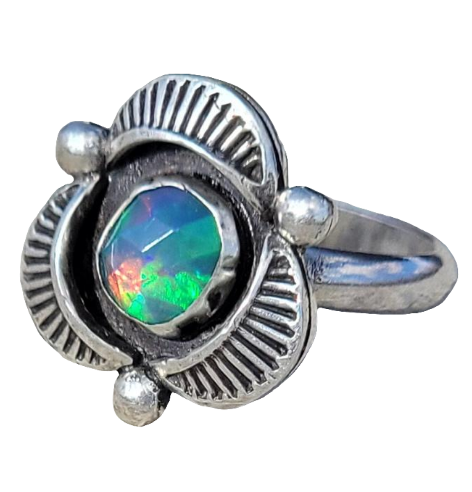 Ethiopian Opal Bloom Shadowbox Ring, Size 7