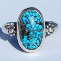 Sz. 7 Kingman Web Turquoise and Stamped Details Sterling Ring