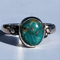 Sz. 9 Royston Turquoise and Stamped Details Sterling Ring