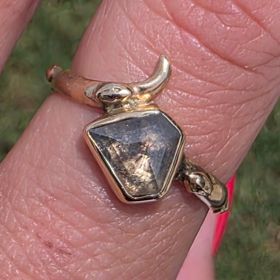 14k Gold and 1.07ct Salt and Pepper Diamond Snake Ring