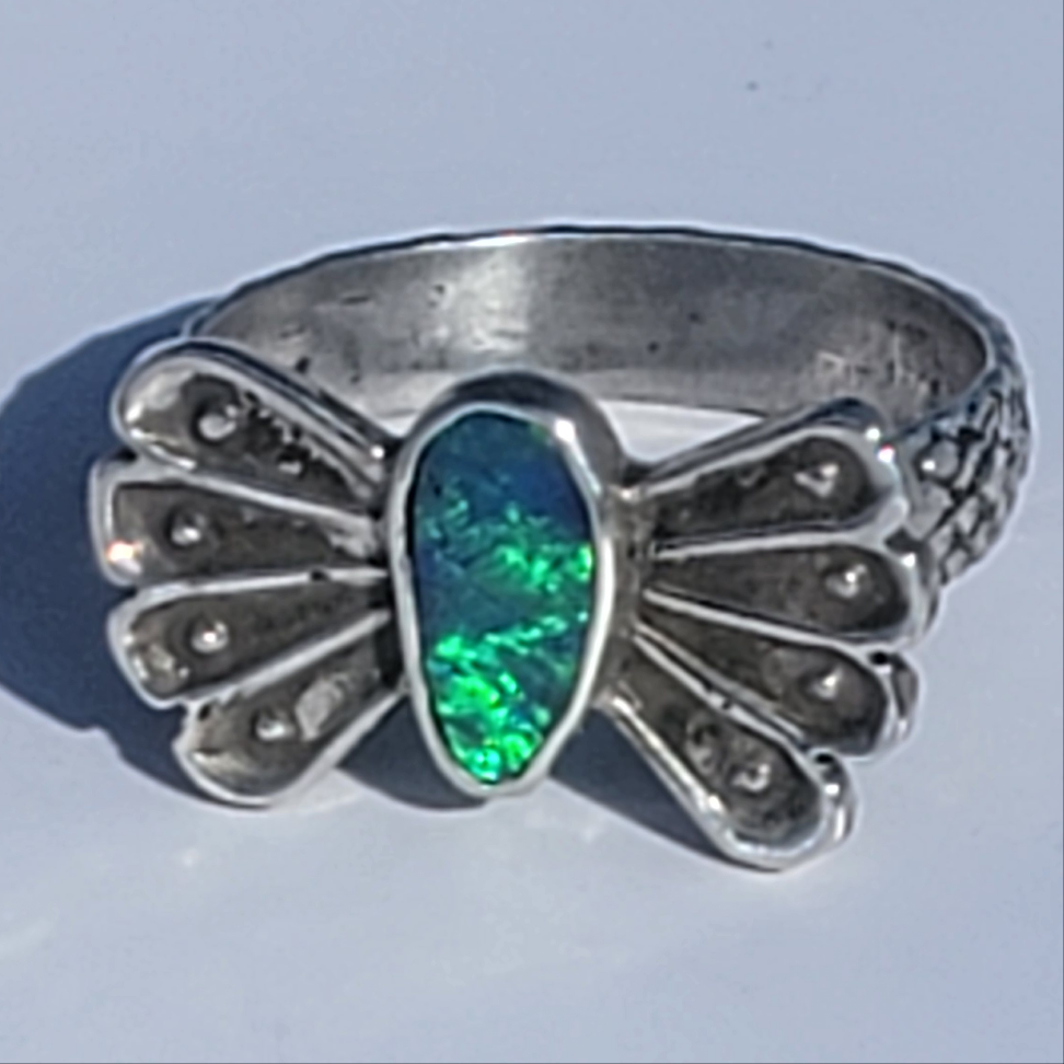 Sz 6.25  Australian Opal Butterfly Ring