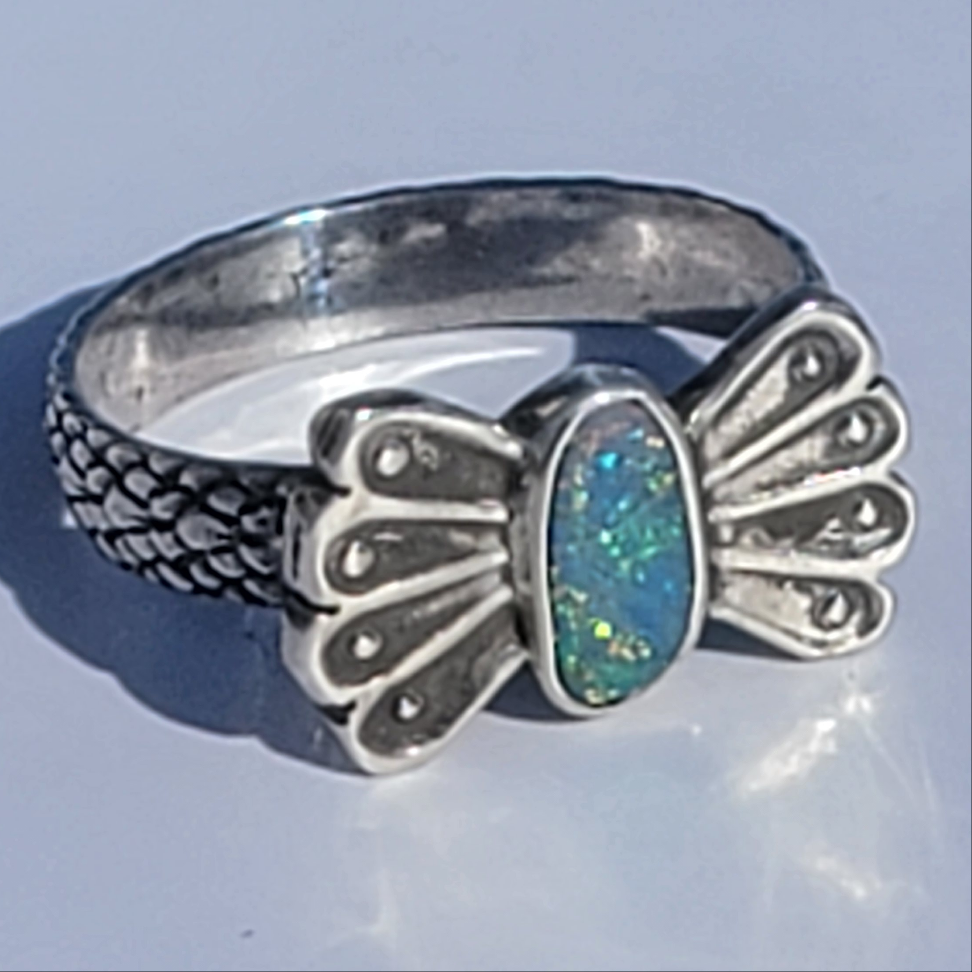 Sz 8 Australian Opal Butterfly Ring