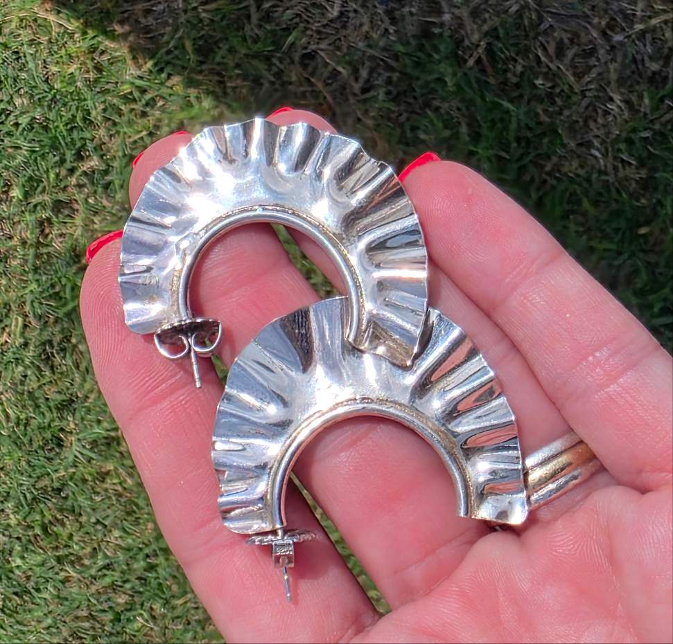 Wavy Sterling Silver Handmade Hoop Earrings