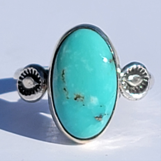 Sz. 9.5 Sonoran Mountain Turquoise and Stamped Details Sterling Ring