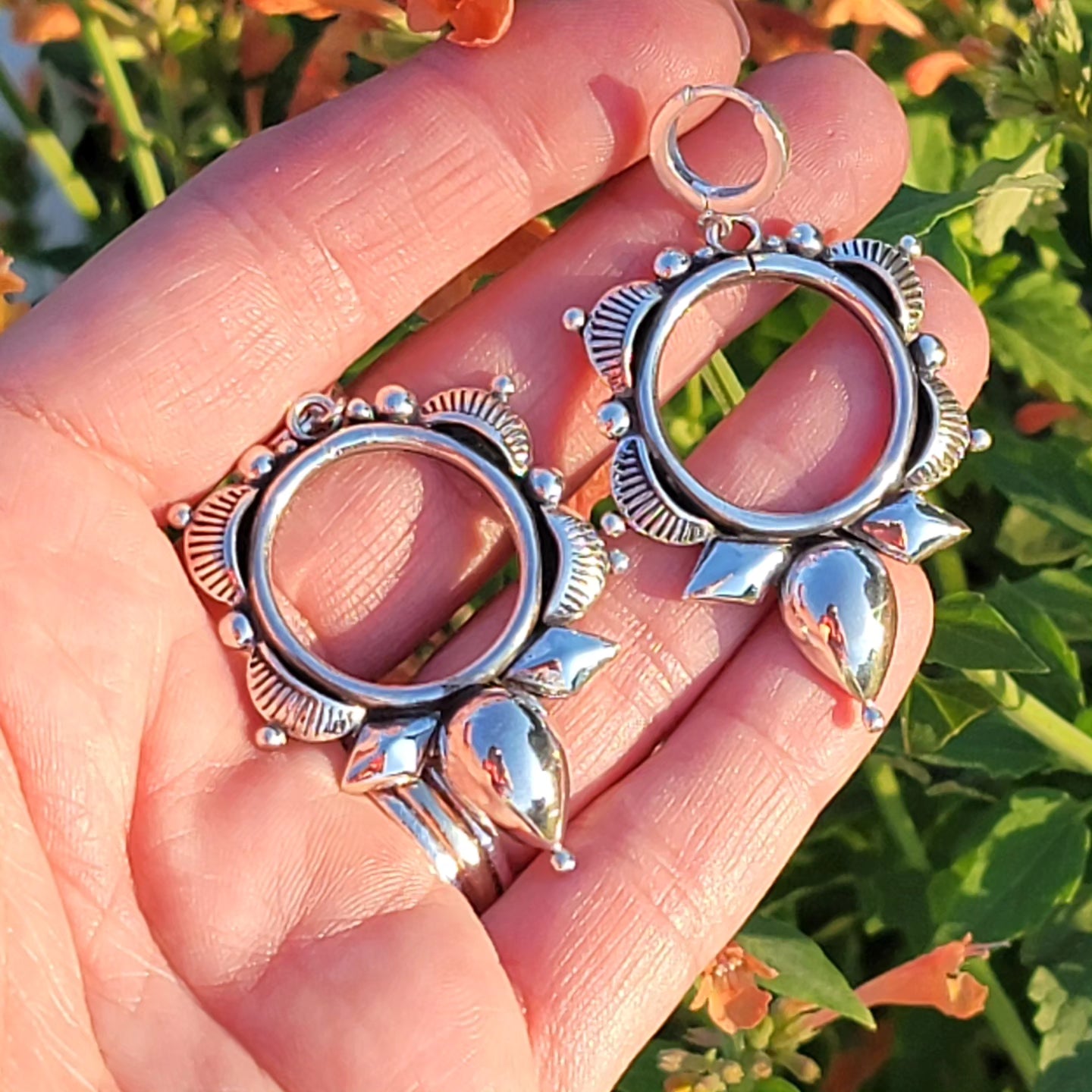 Stamped Sterling Hoop Earrings