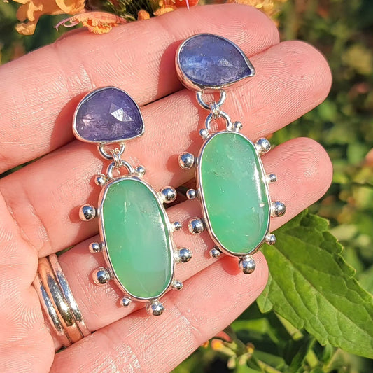 Tanzanite, Chrysoprase and Sterling Earrings