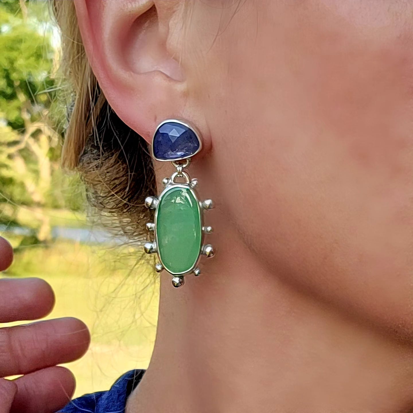 Tanzanite, Chrysoprase and Sterling Earrings