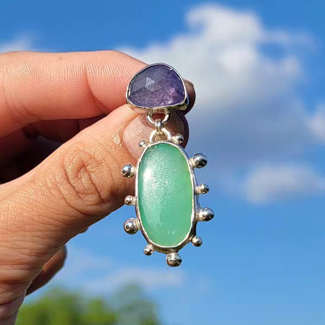 Tanzanite, Chrysoprase and Sterling Earrings