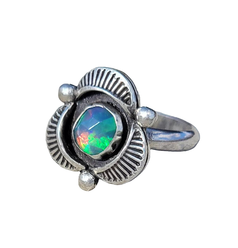 Ethiopian Opal Bloom Shadowbox Ring, Size 7