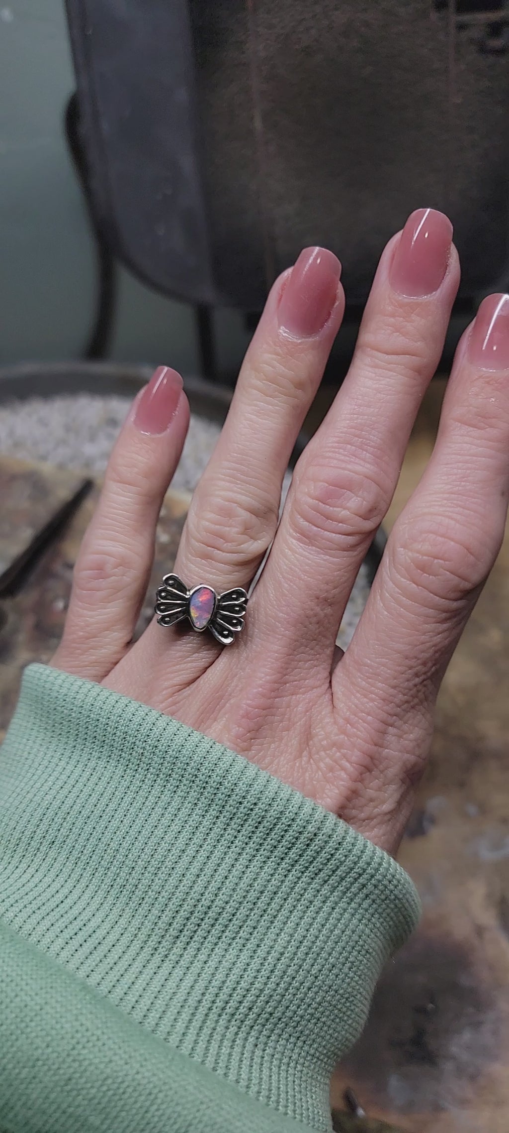 Sz 5.75  Australian Opal Butterfly Ring