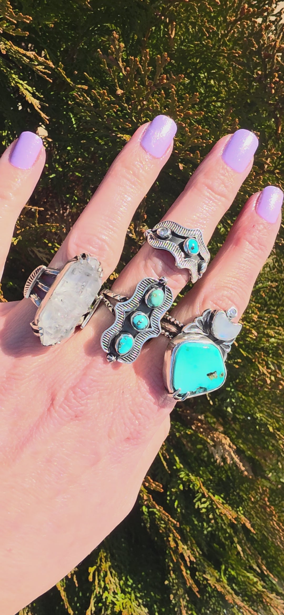 Turquoise,  moonstone, cubic zirconia and Stamped Sterling Ring Sz 7.5