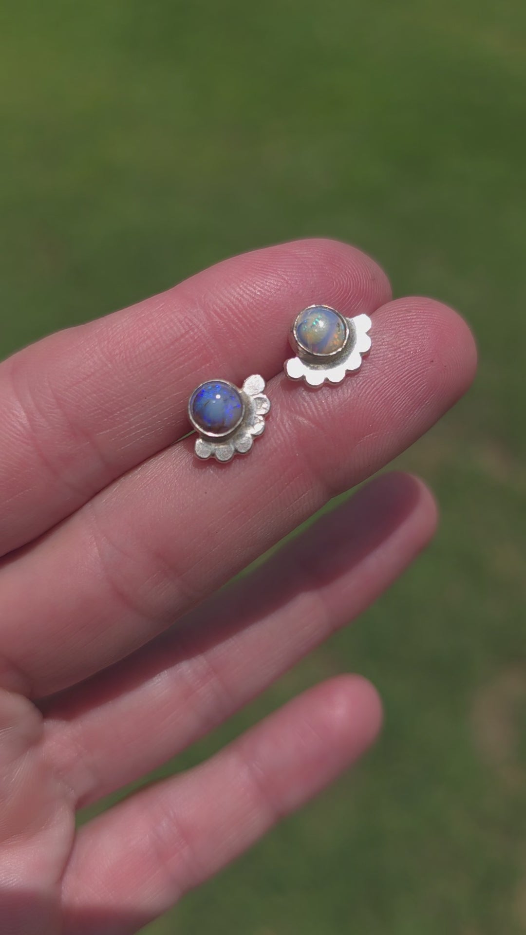 Sterling Opal and Sterling Silver  studs with bead detail