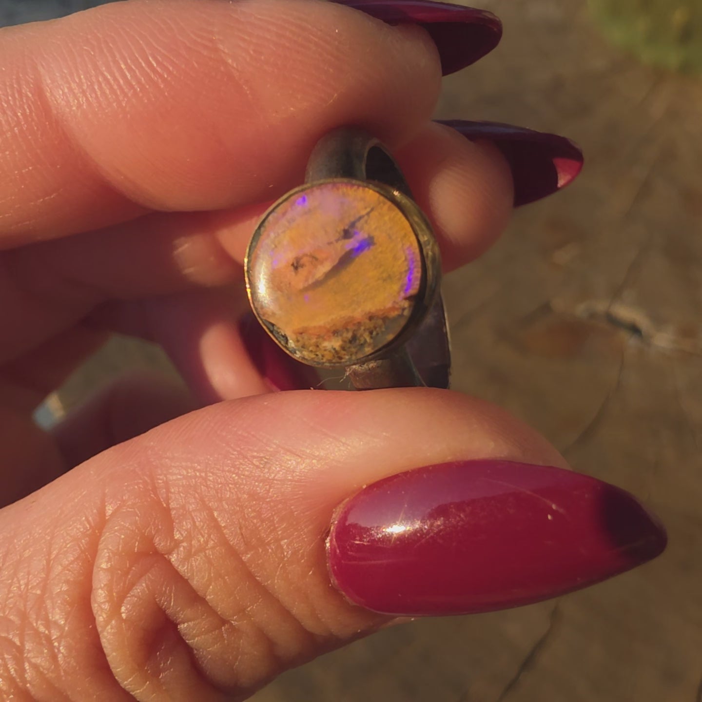 Sz 6.75 Blackened Sterling Stacker with 14GF Bezel