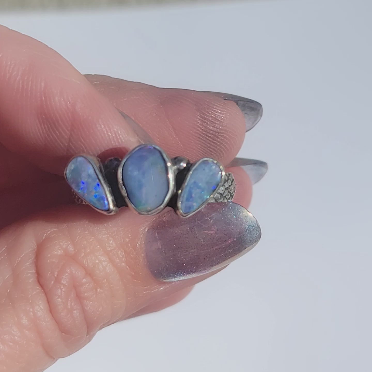 Sz 10.25 Australian Opal Triple Stone Crown Ring