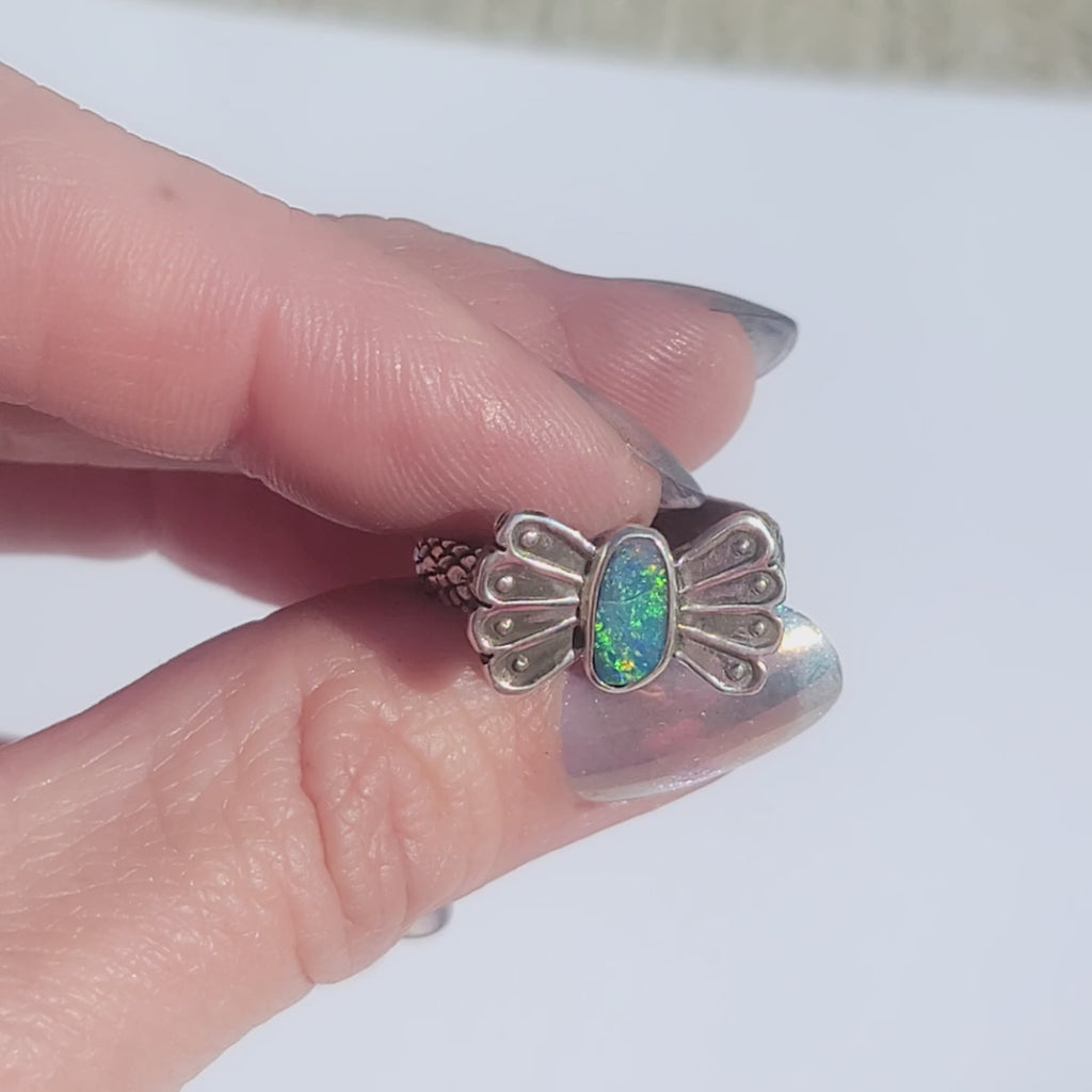Sz 8 Australian Opal Butterfly Ring