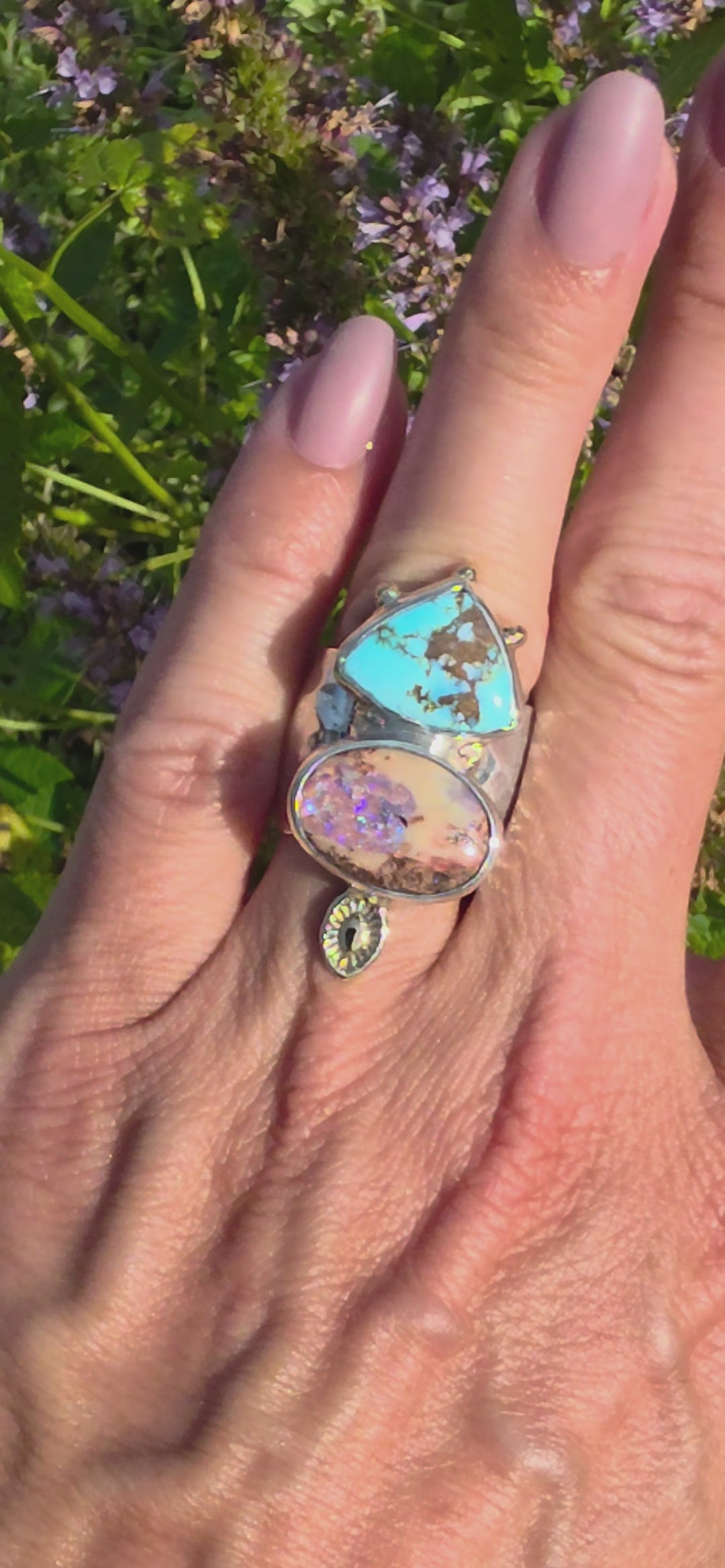 Sz. 6 Australian Boulder Opal and Golden Hills Turquoise Ring