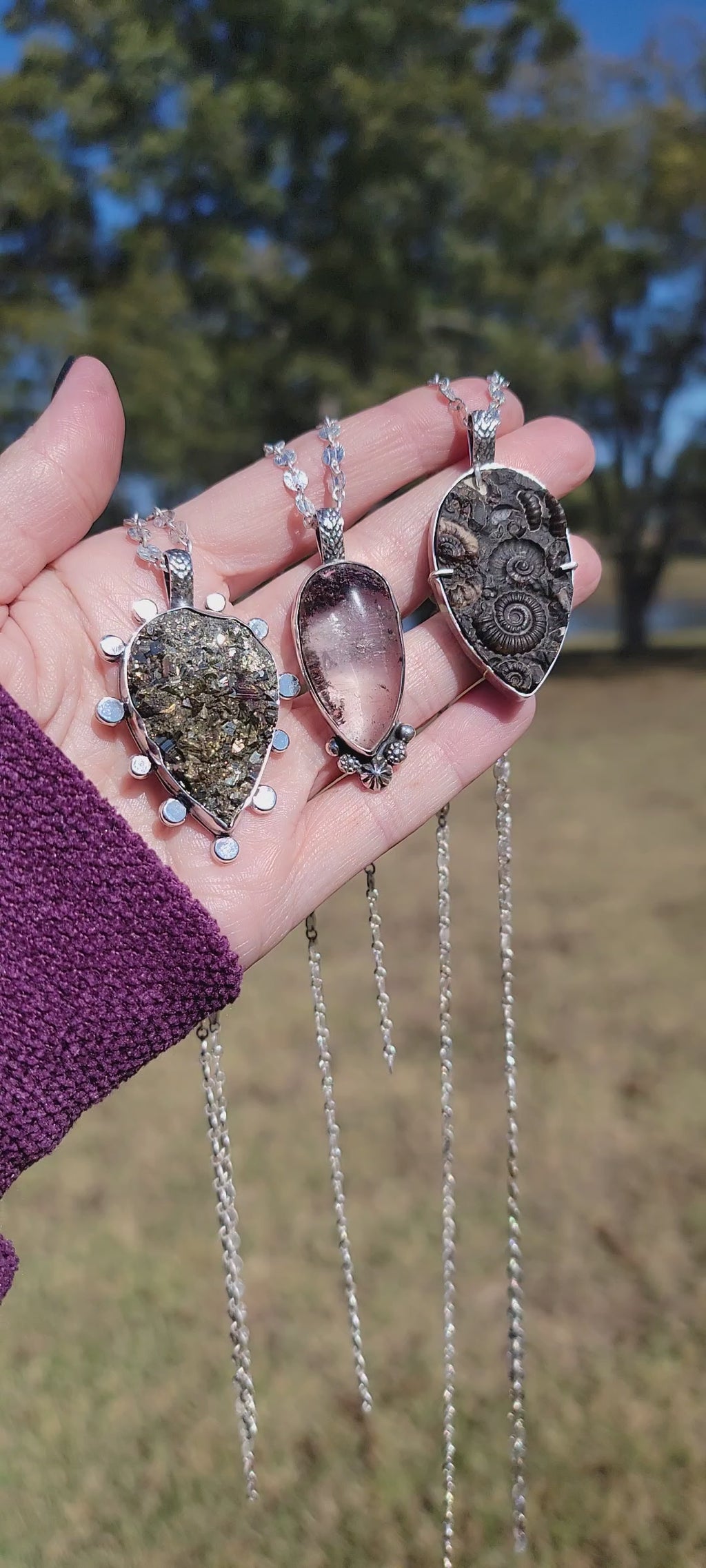 Ammonite Fossil Conglomerate and Sterling Pendant