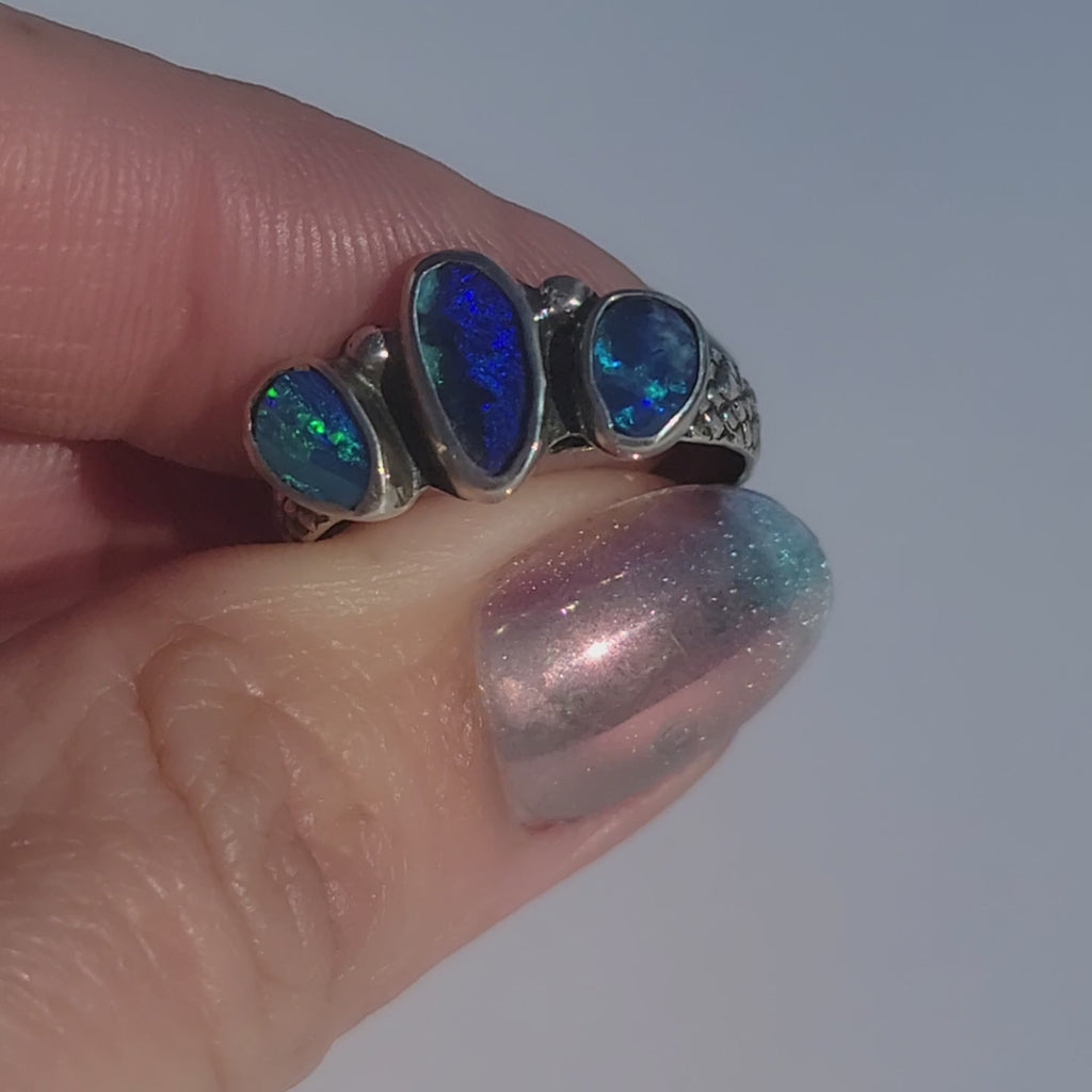 Sz. 7 Australian Opal Triple Stone Crown Ring