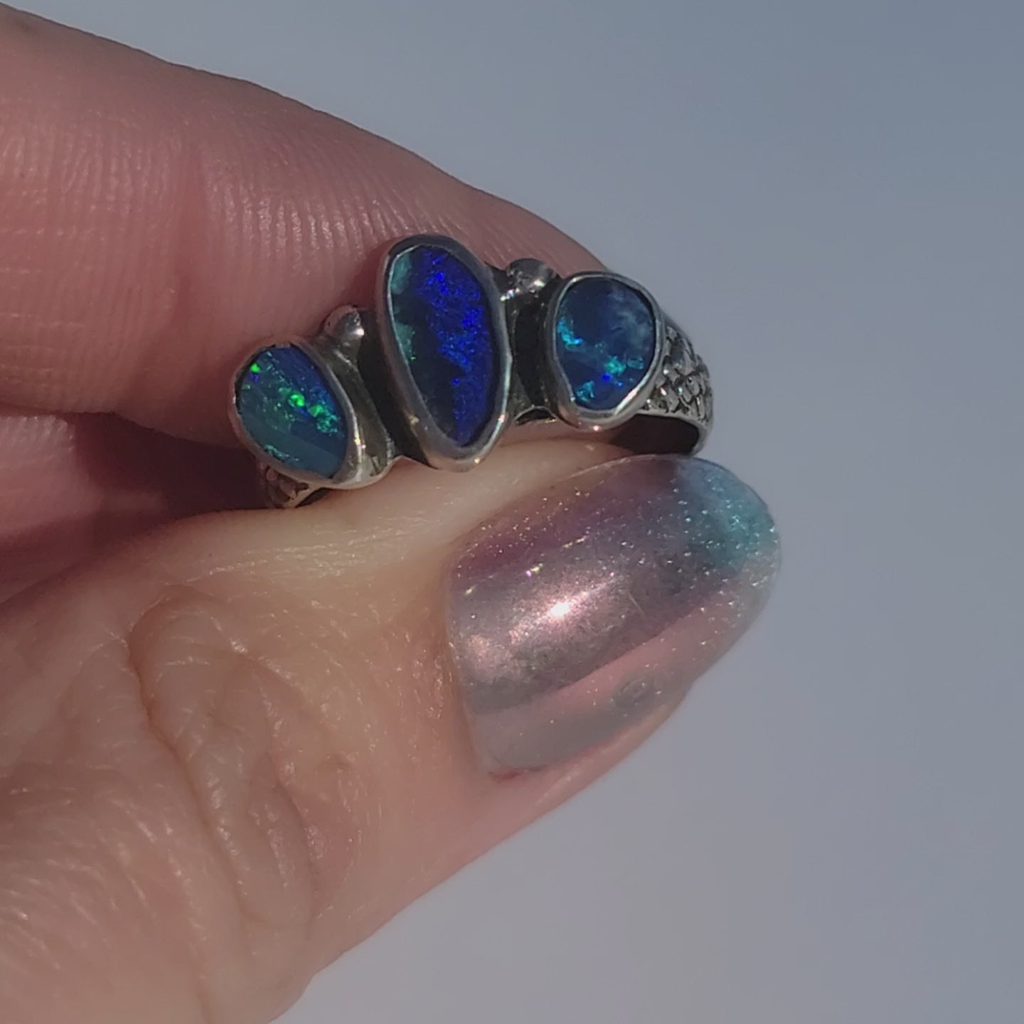 Sz. 7 Australian Opal Triple Stone Crown Ring