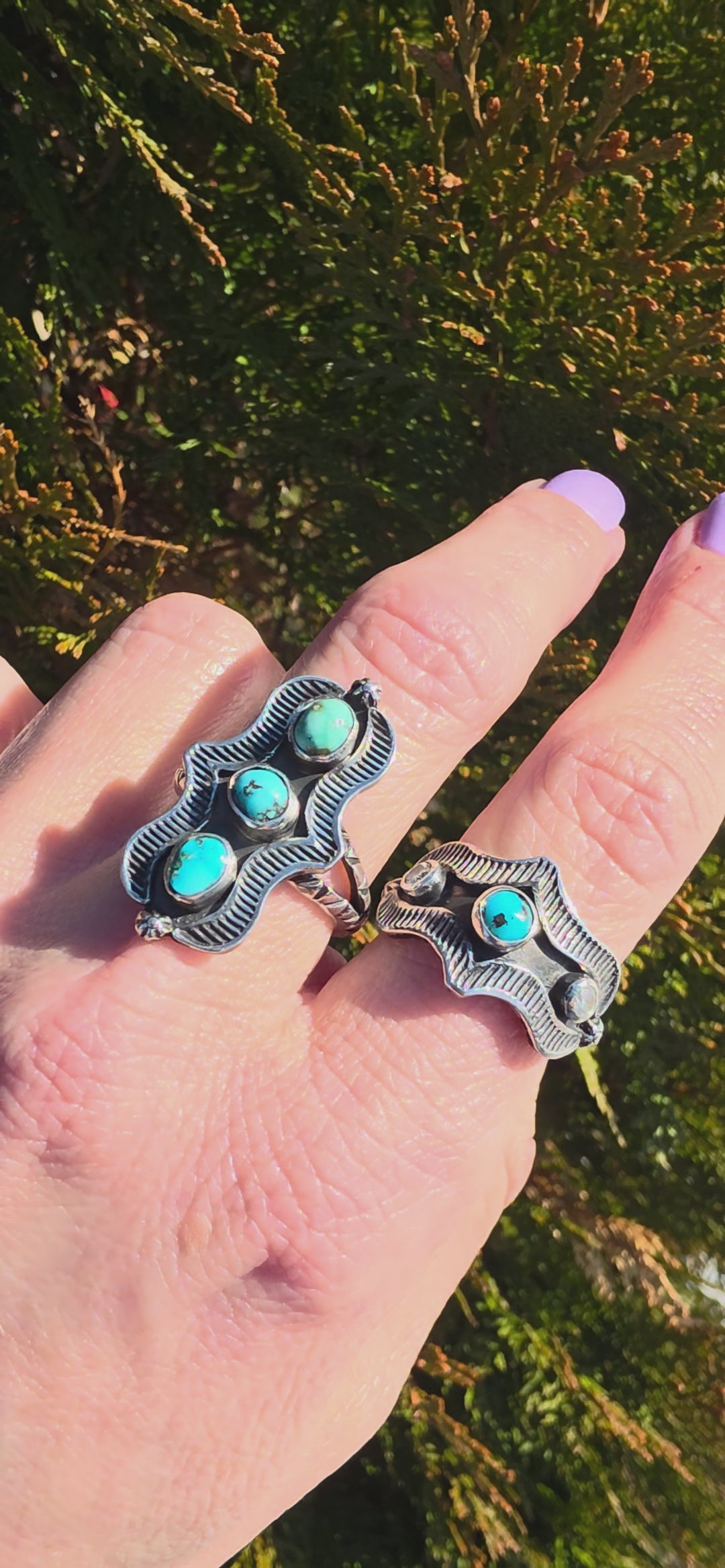 Turquoise Nugget, Diamond  and Stamped Sterling Ring Sz. 7.75