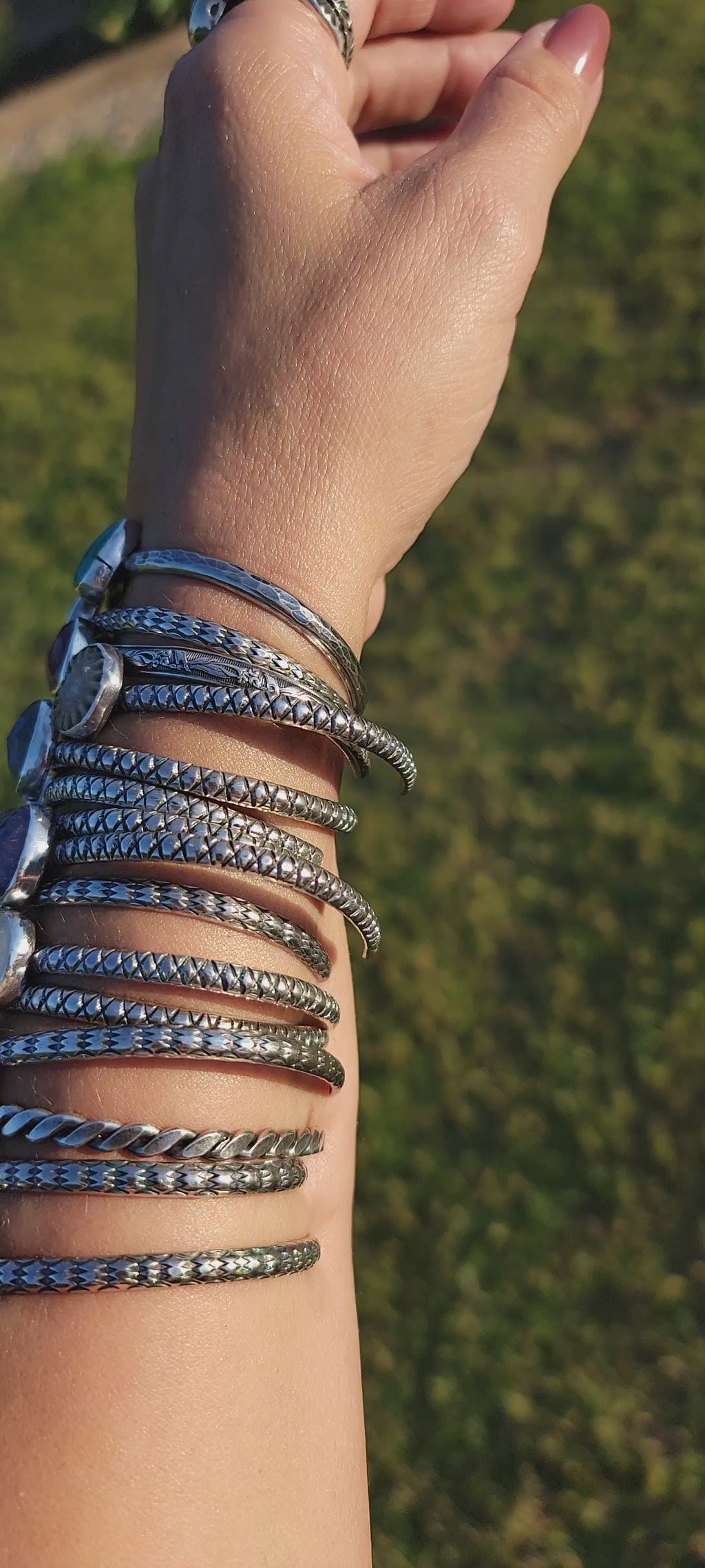 Rosecut Labradorite Stamped Sterling Cuff