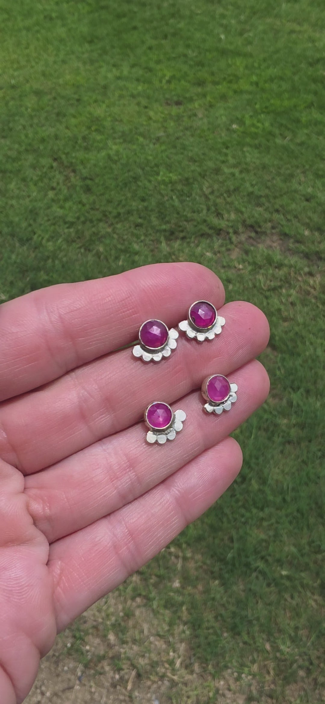 Rosecut Pink Sapphire and Sterling studs with bead detail