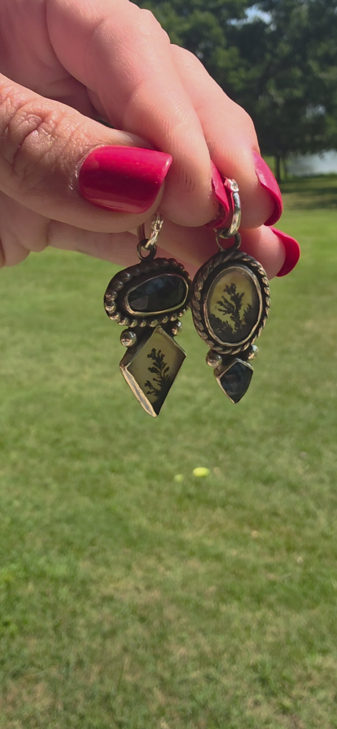 Dendritic Agate, Blue Kyanite, and Sterling Earrings