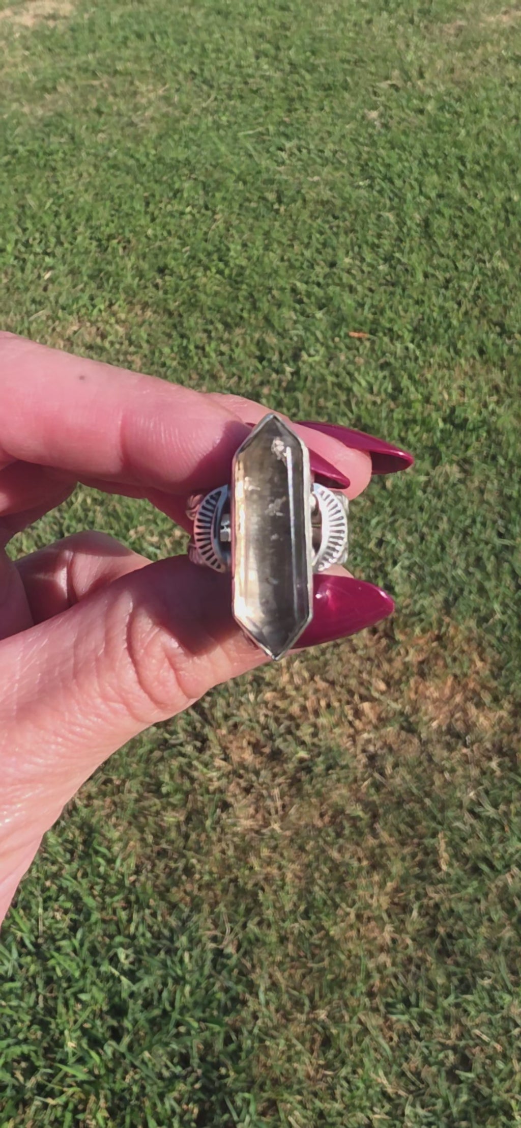 Stamped Smoky Tibetan Quartz Ring-Size 8