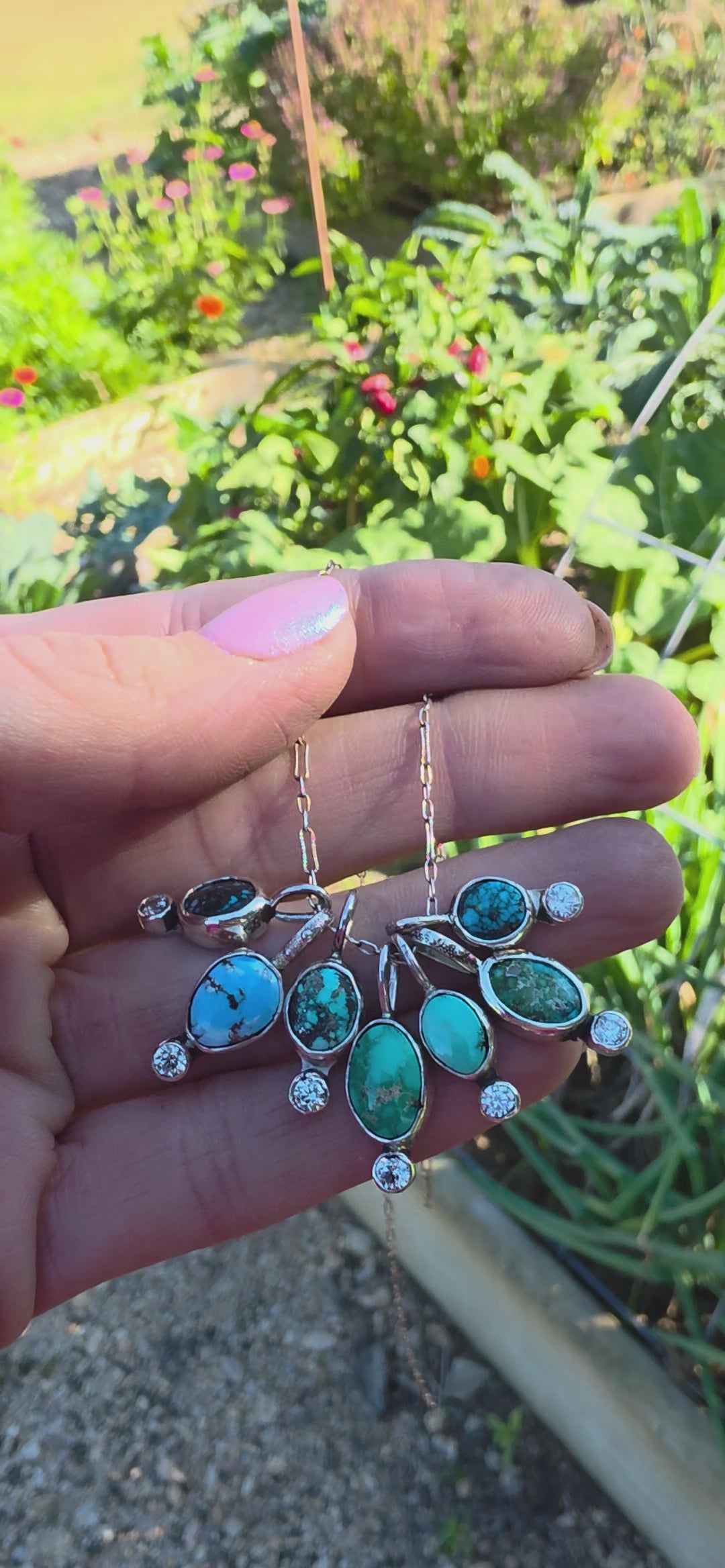 #1 Kingman Black Web Tiny Turquoise and CZ Pendant