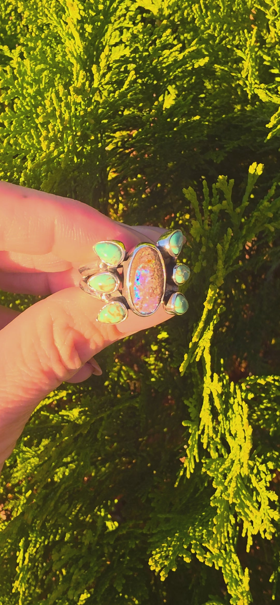 Sz. 7.5 Australian Opal and Royston Turquoise Ring