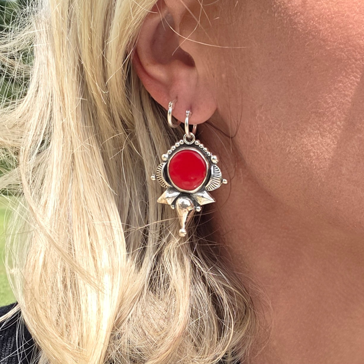 Candy Red Rosarita and Sterling Earrings