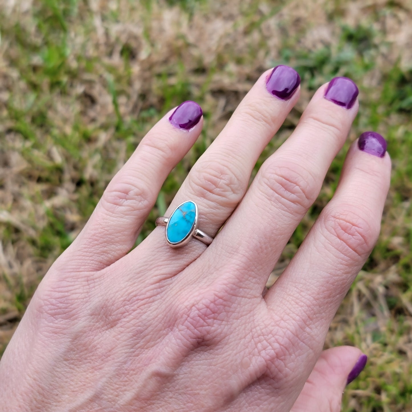 Sz. 6 Sonoran Mountain Turquoise and Wide Double Stamped Band Ring