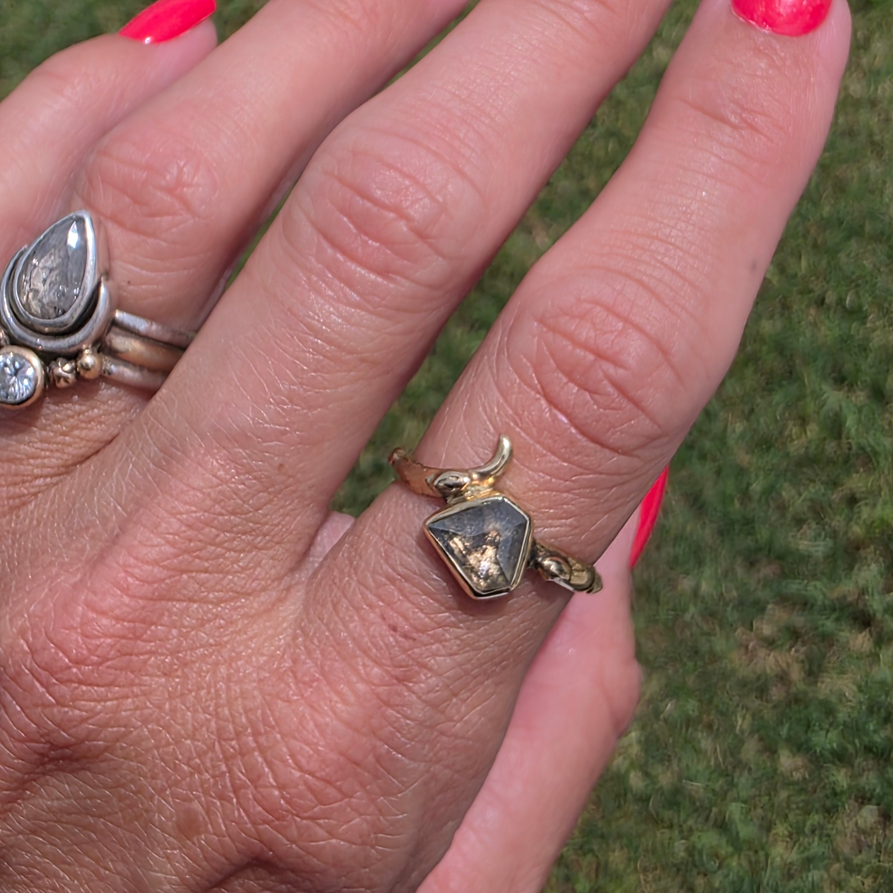 14k Gold and 1.07ct Salt and Pepper Diamond Snake Ring