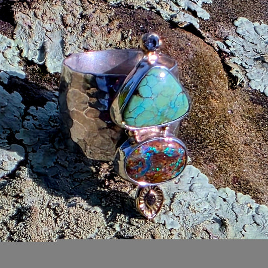 Sz. 8 Australian Boulder Opal and Sonoran Gold Turquoise Ring