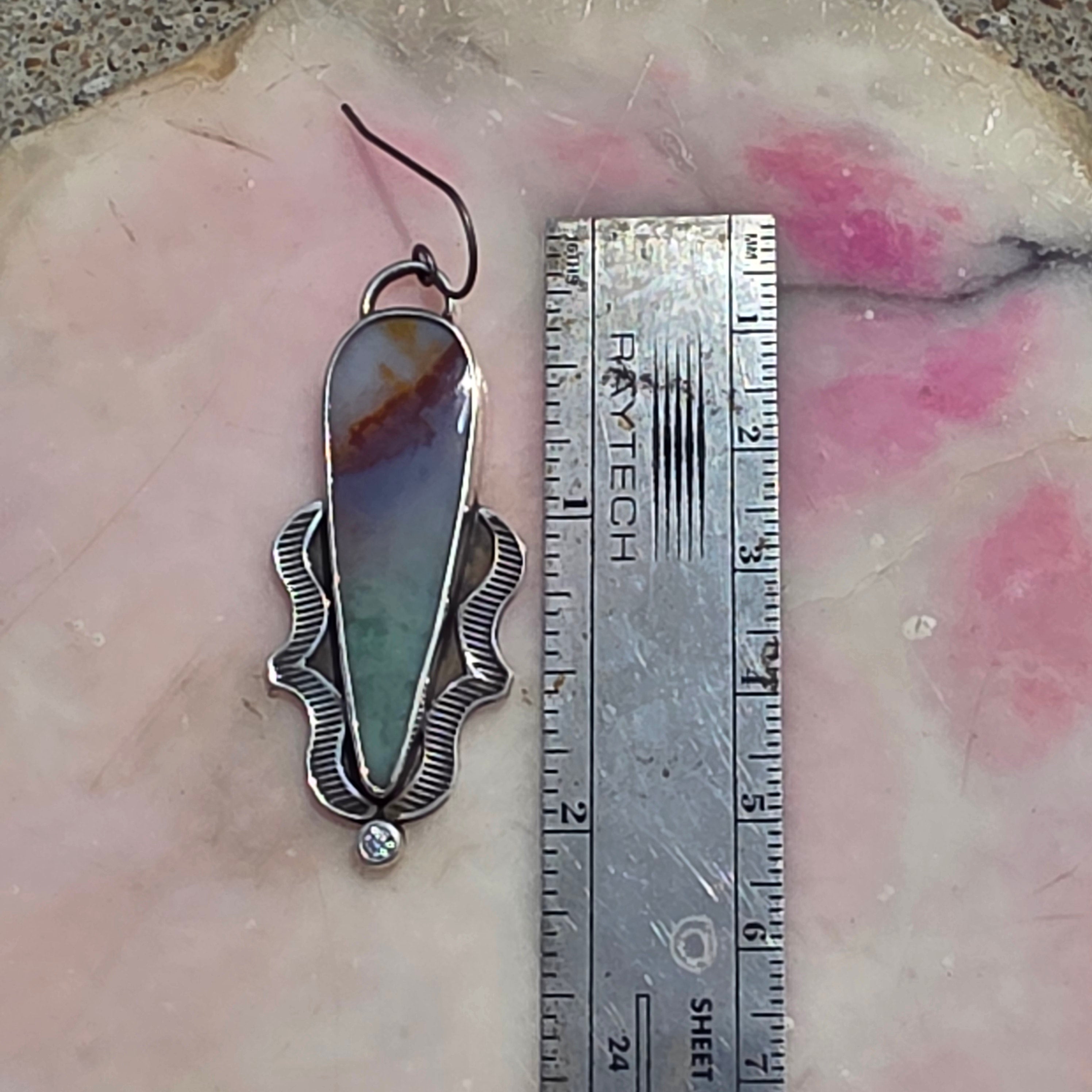 Blue Opalized Wood and Sterling Earrings