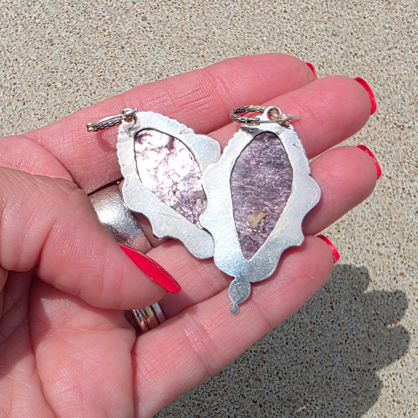 Lepidolite and Stamped Sterling Earrings