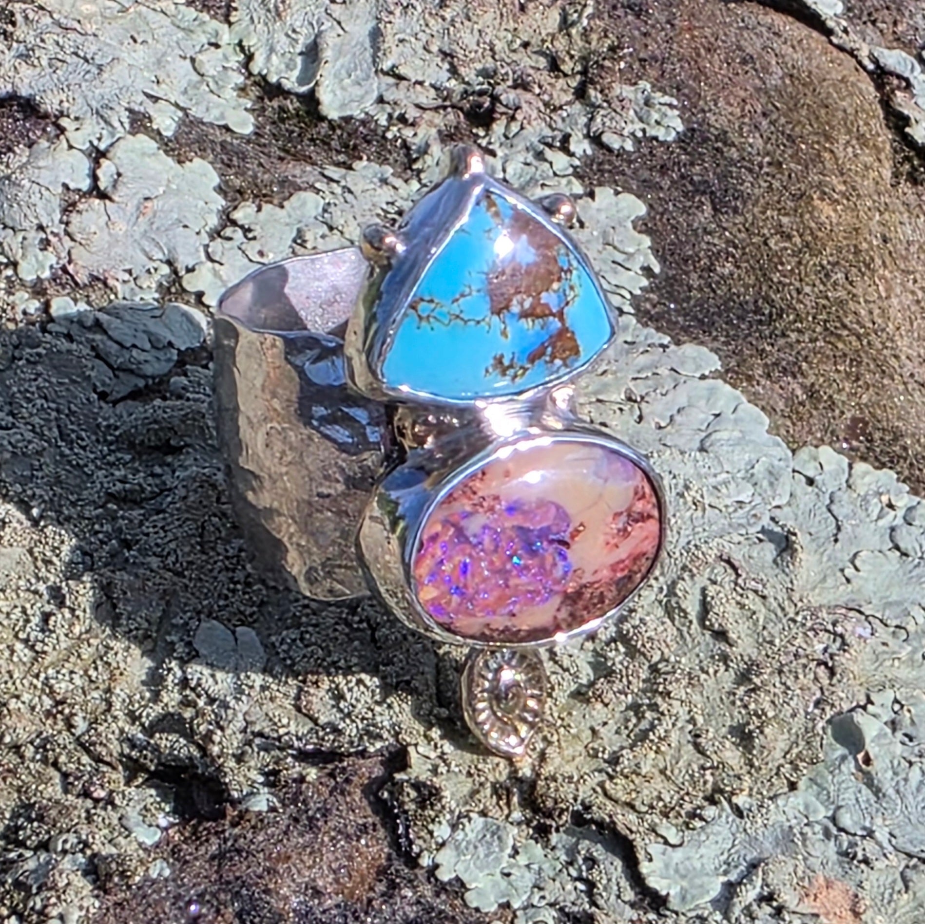 Sz. 6 Australian Boulder Opal and Golden Hills Turquoise Ring