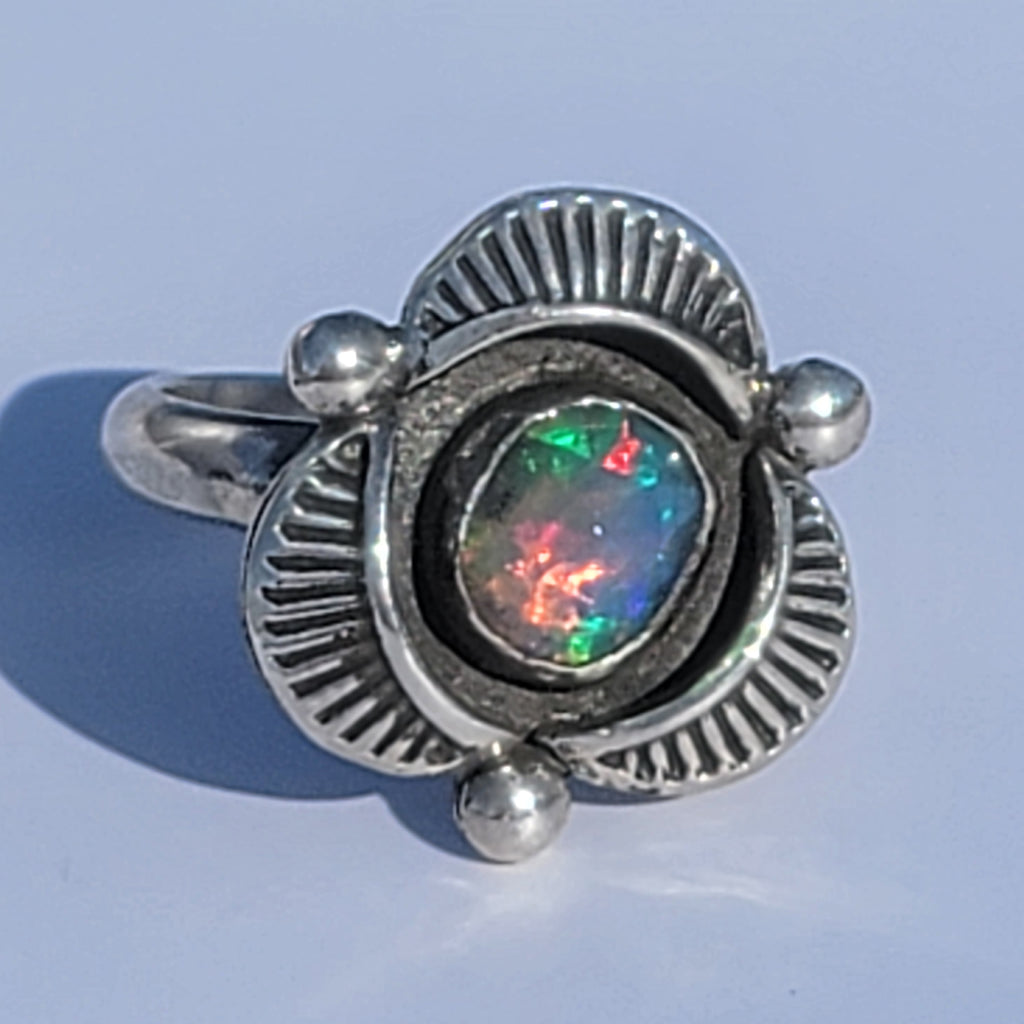 Ethiopian Opal Bloom Shadowbox Ring, Size 7