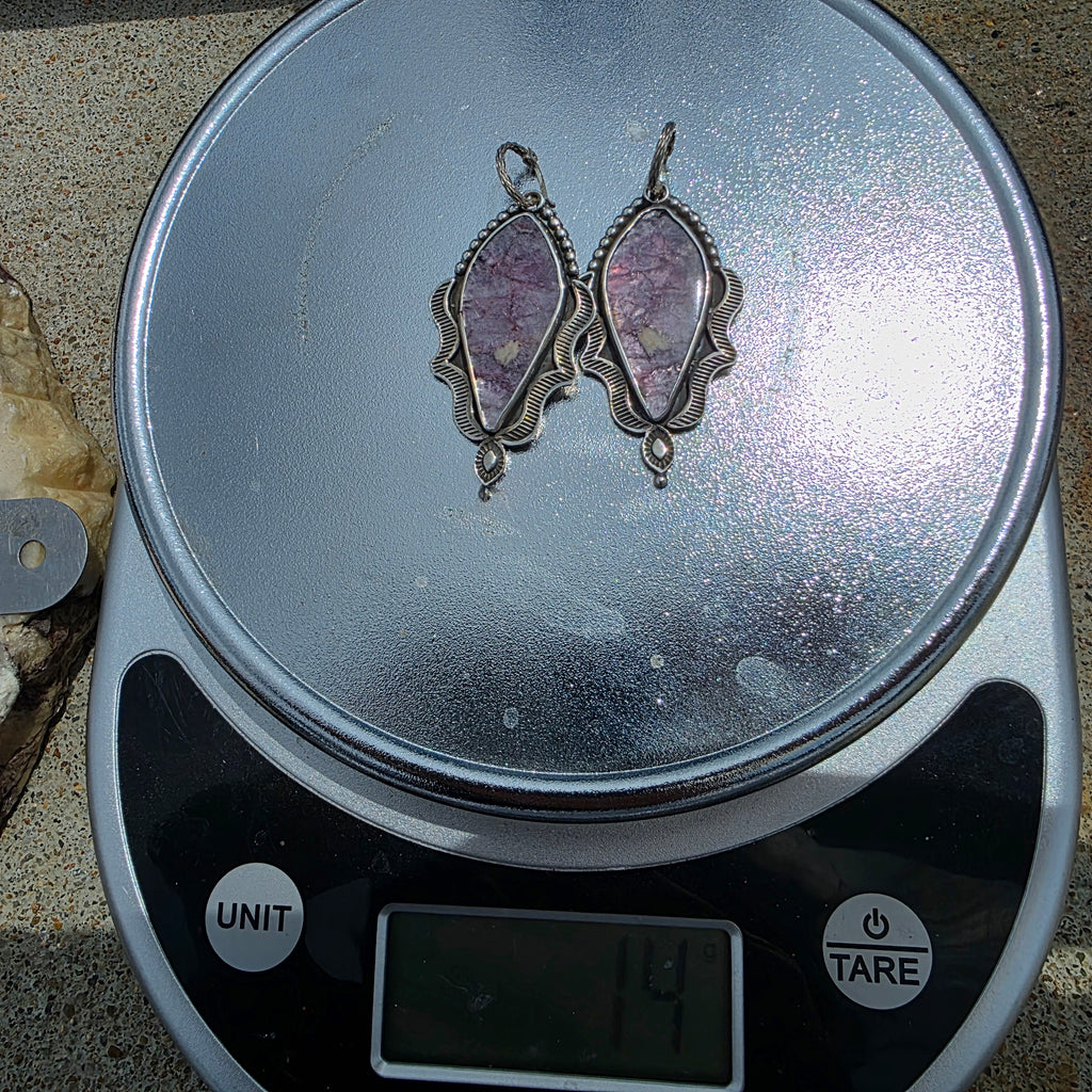 Lepidolite and Stamped Sterling Earrings