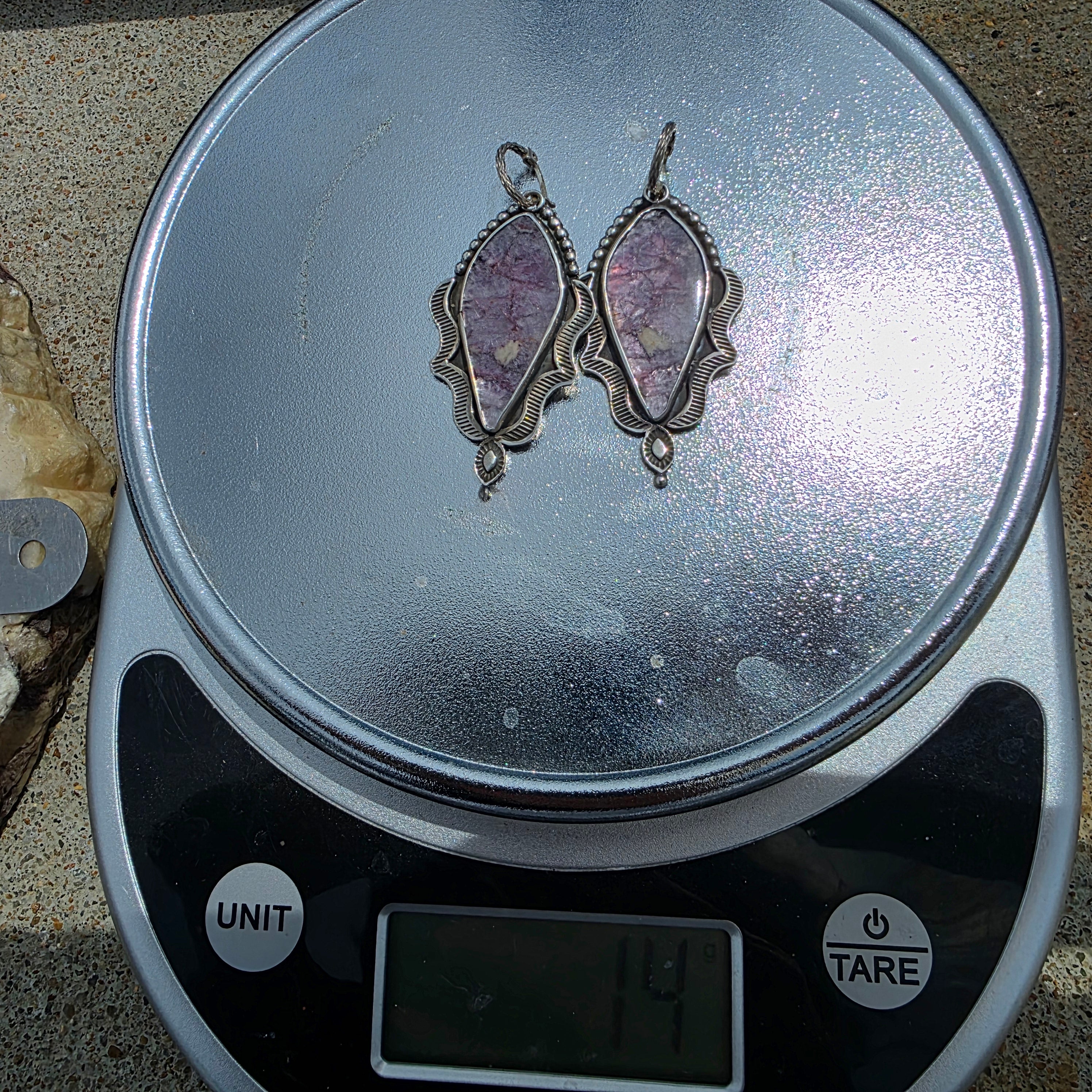 Lepidolite and Stamped Sterling Earrings