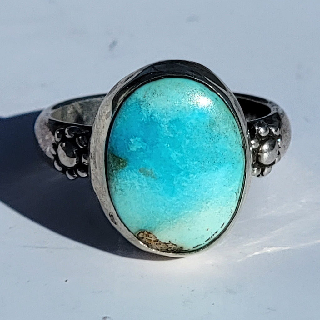 Sz. 5.25  Royston Turquoise and Stamped Details Sterling Ring
