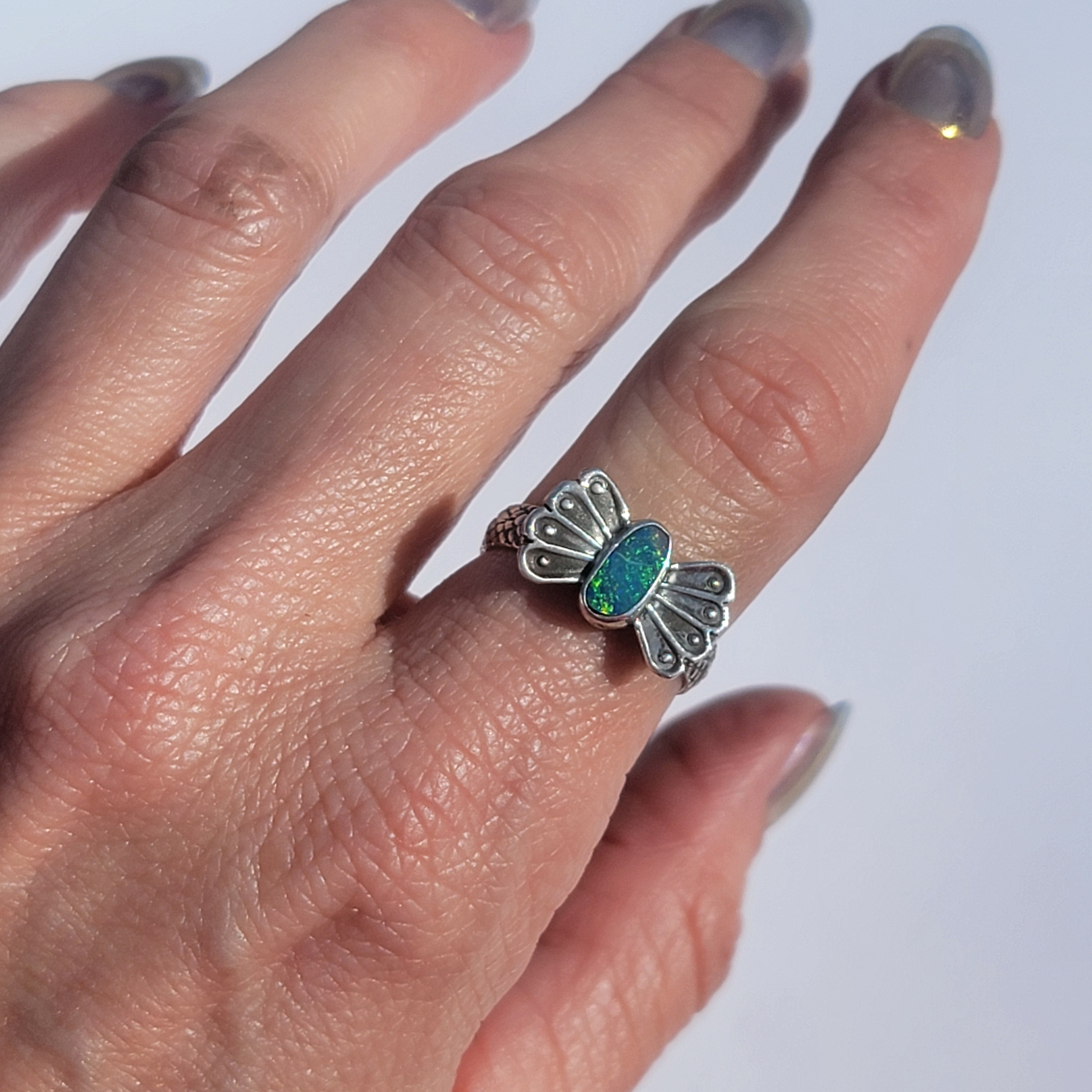 Sz 8 Australian Opal Butterfly Ring