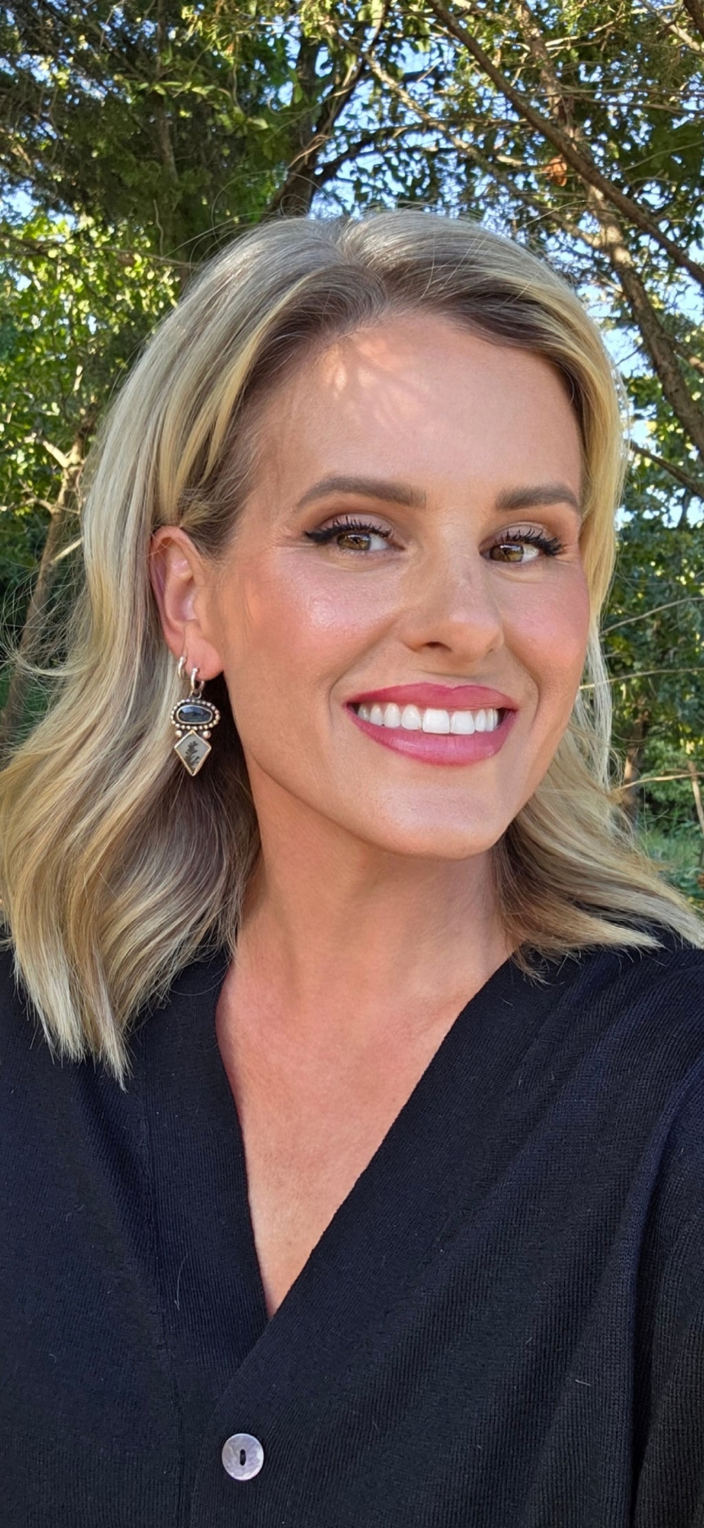 Dendritic Agate, Blue Kyanite, and Sterling Earrings