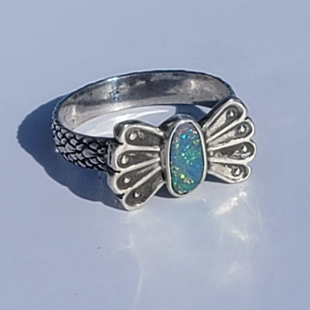 Sz 8 Australian Opal Butterfly Ring