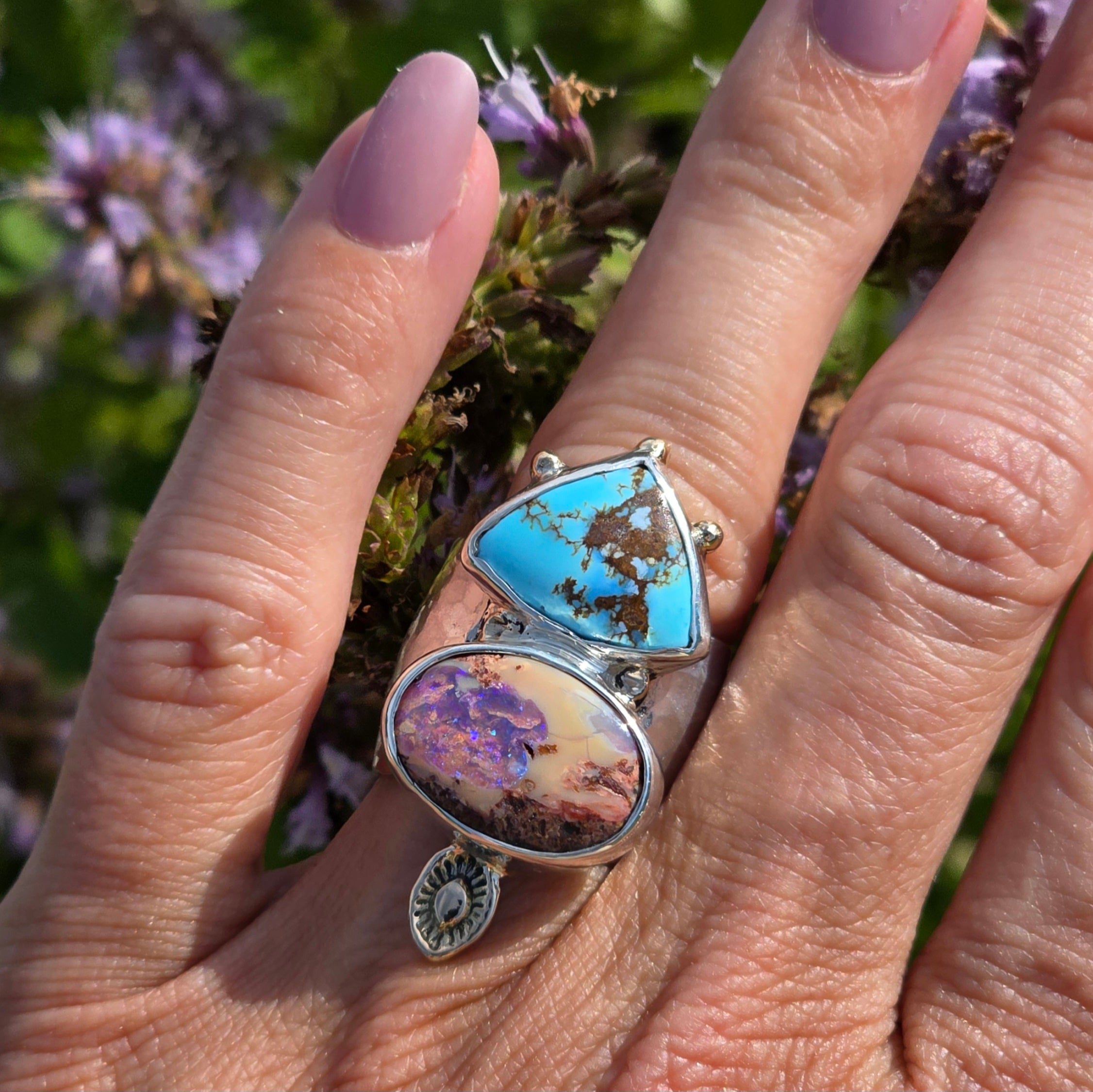 Sz. 6 Australian Boulder Opal and Golden Hills Turquoise Ring